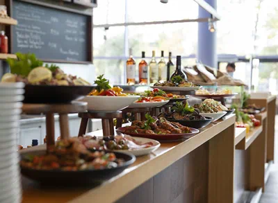 Counter with antipasti buffet
