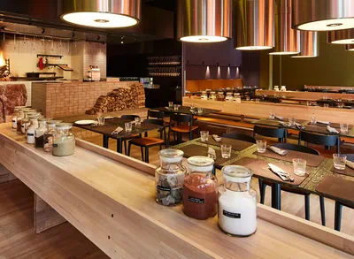 Interior view of restaurant with grill