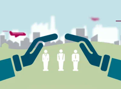 Ein Icon was zeigt wie sich zwei Hände schützend über drei Menschen legen