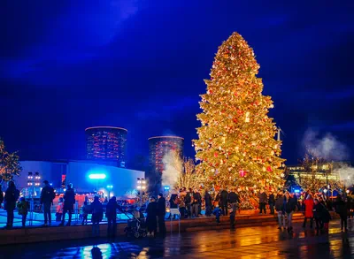Die Eislauffläche und der Weihnachtsbaum des Autostadt Winterevents